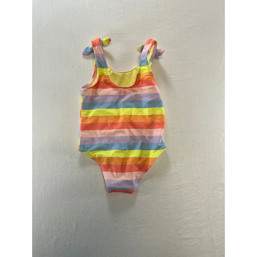 Eddie Bauer‎ Kids Rainbow Stripe One Piece Swimsuit Tie Shoulder Size 18M